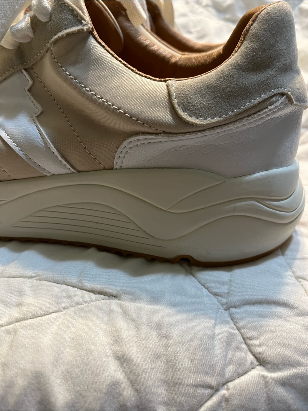 Beige and White Platform Sneakers with Cushioned Sole - Picture 2 of 9